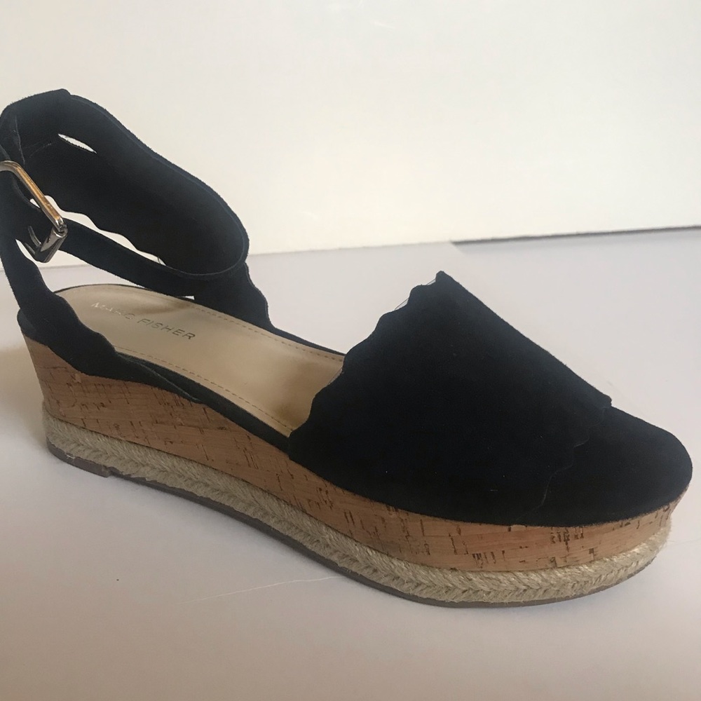 Black suede wedge sandal